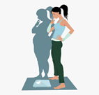powerlifting4women cartoon woman standing in front of the scales